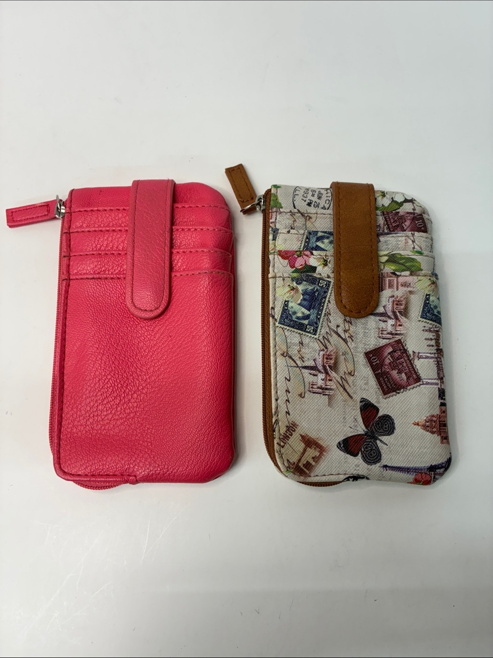 Pink Faux Leather& Butterfly &Stamps Card Wallets